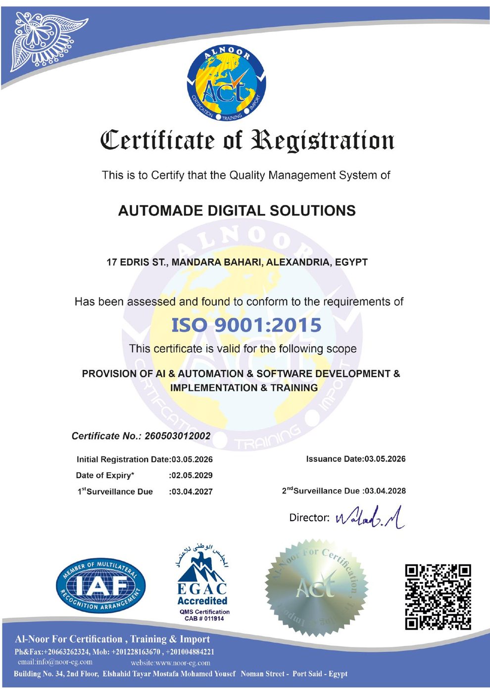 ISO 9001:2015 Certificate